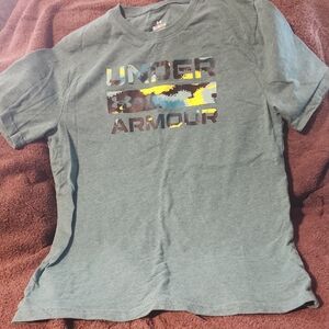 Under Armour Heather Gray Tee with Yellow & Blue Accent Logo